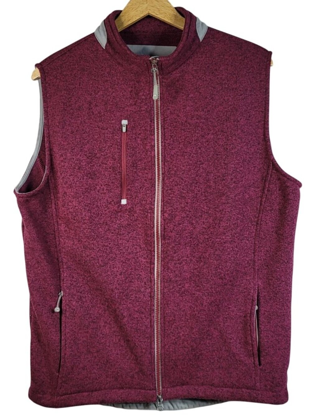 Peter Millar Legacy Wind Knit Fleece Vest Red Large Zip Pockets Mock Collar Golf